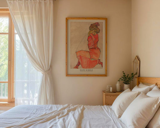 Egon Schiele - Kneeling Female in Orange-Red Dress