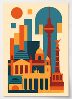 Abstraktes Berlin Poster mit Fernsehturm, Brandenburger Tor und Siegessäule