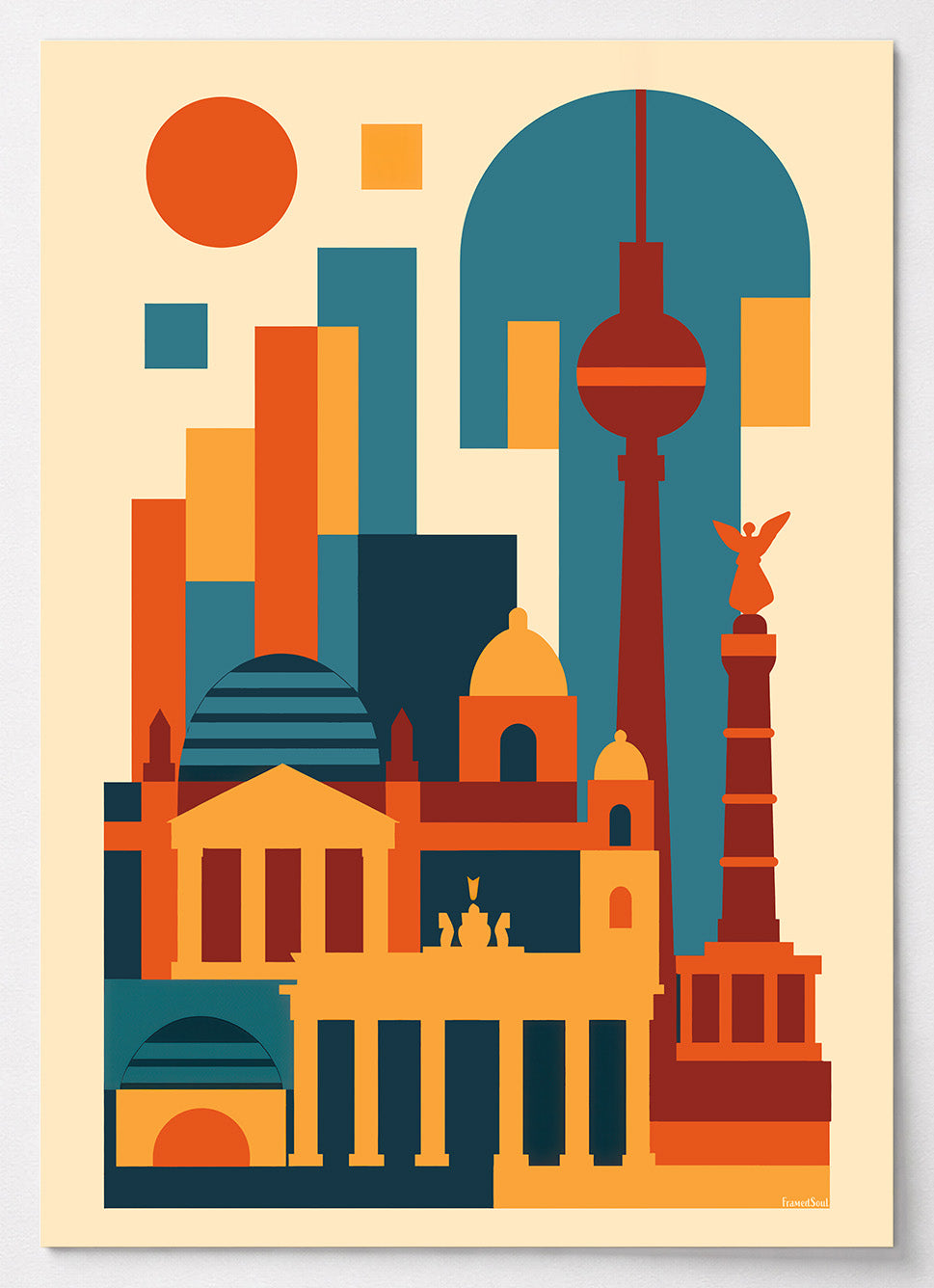 Abstraktes Berlin Poster mit Fernsehturm, Brandenburger Tor und Siegessäule