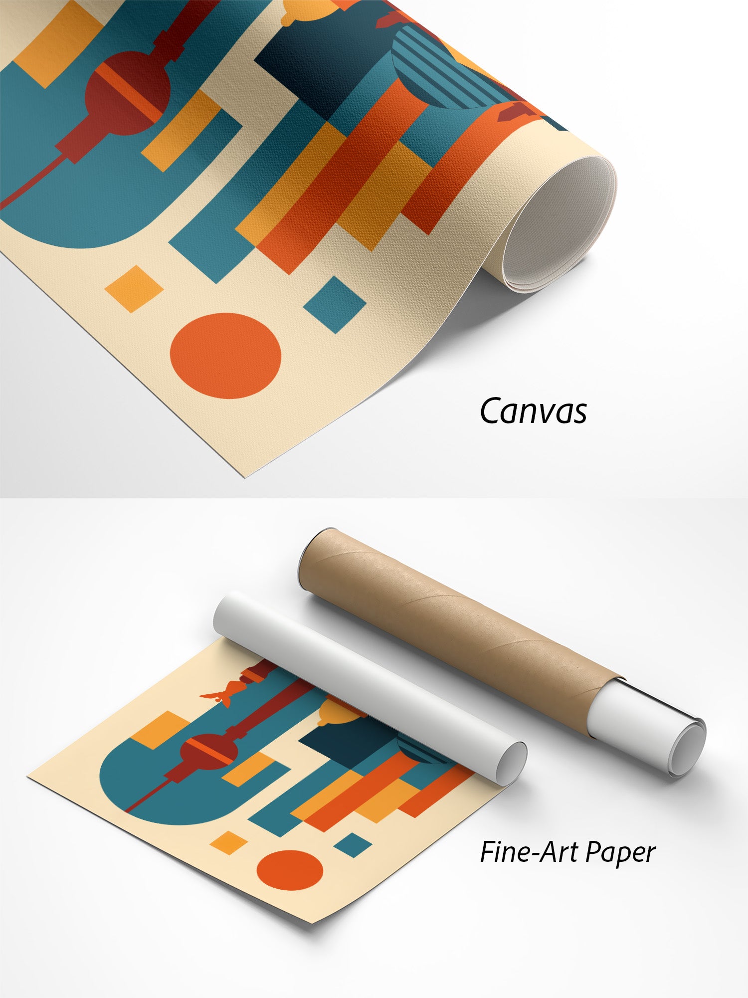 Abstraktes Berlin Poster auf Canvas und Fine-Art-Papier im Materialvergleich