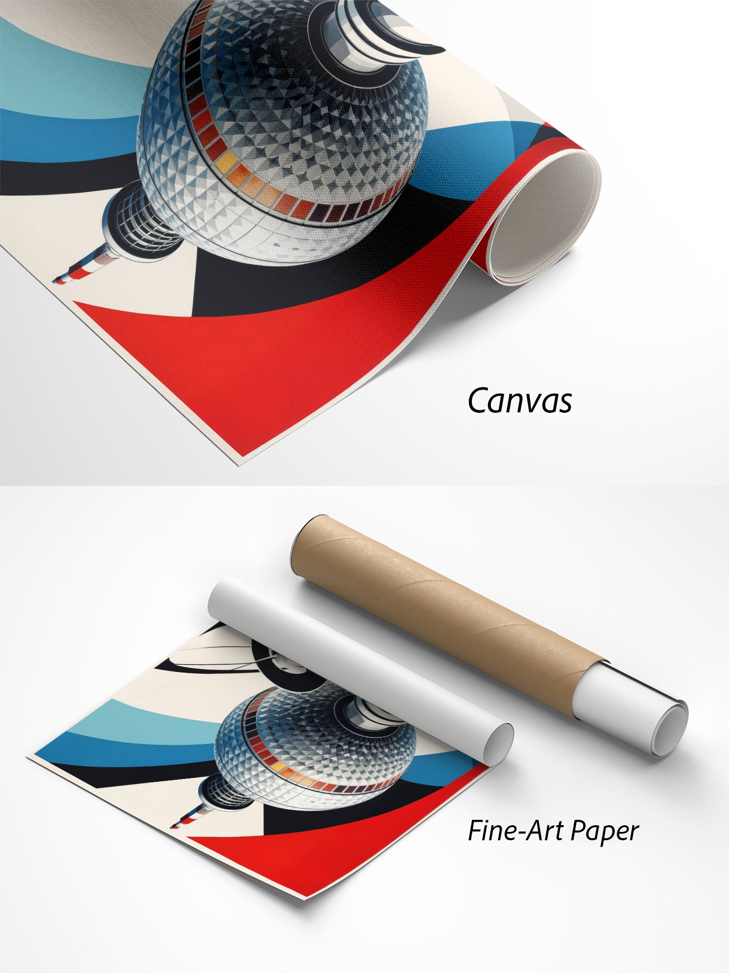 Abstraktes Berlin Poster auf Canvas und Fine-Art-Papier im Materialvergleich