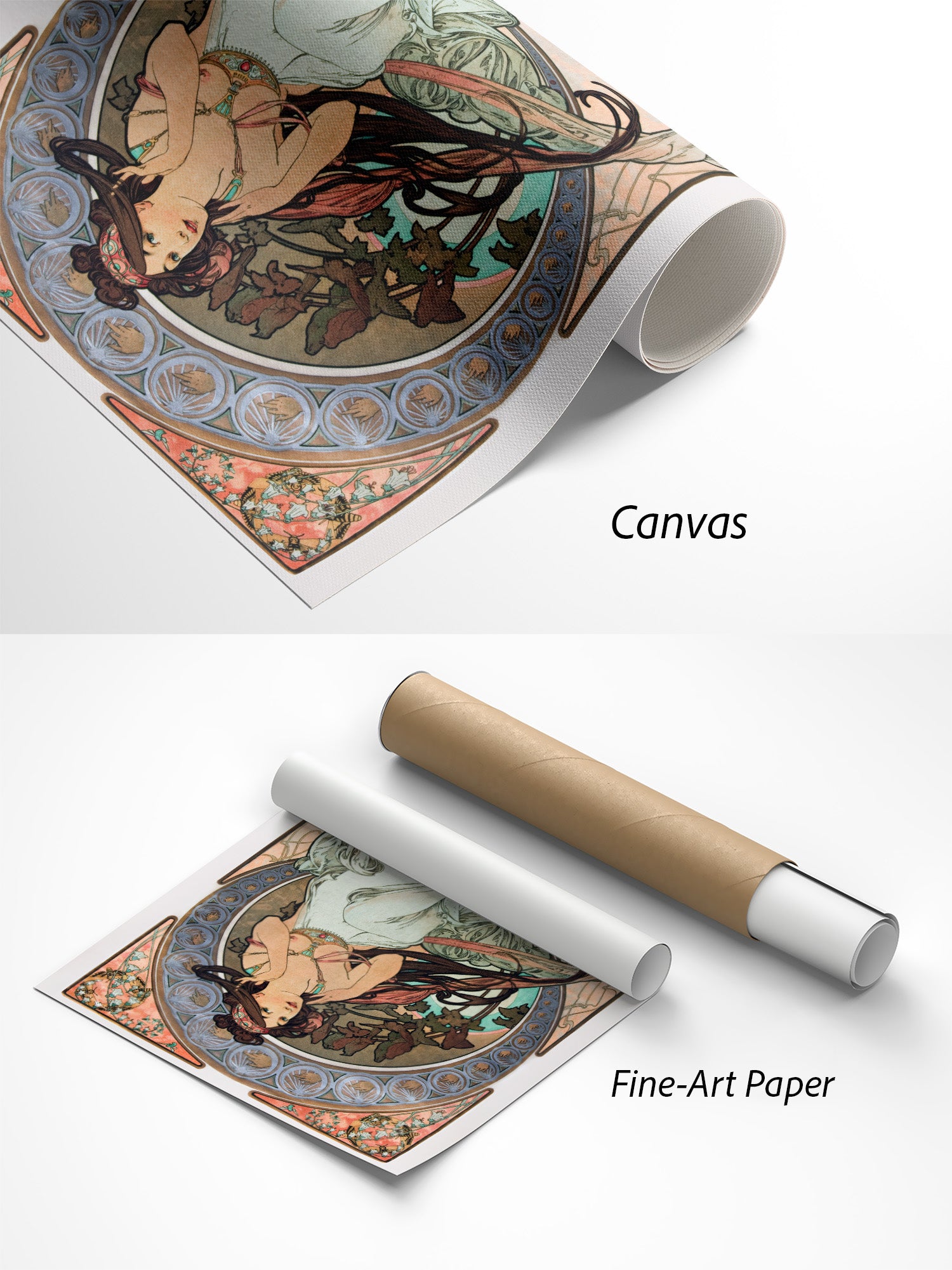 Alphonse Mucha La Musique Kunstdruck auf Canvas und Fine-Art-Papier im Materialvergleich