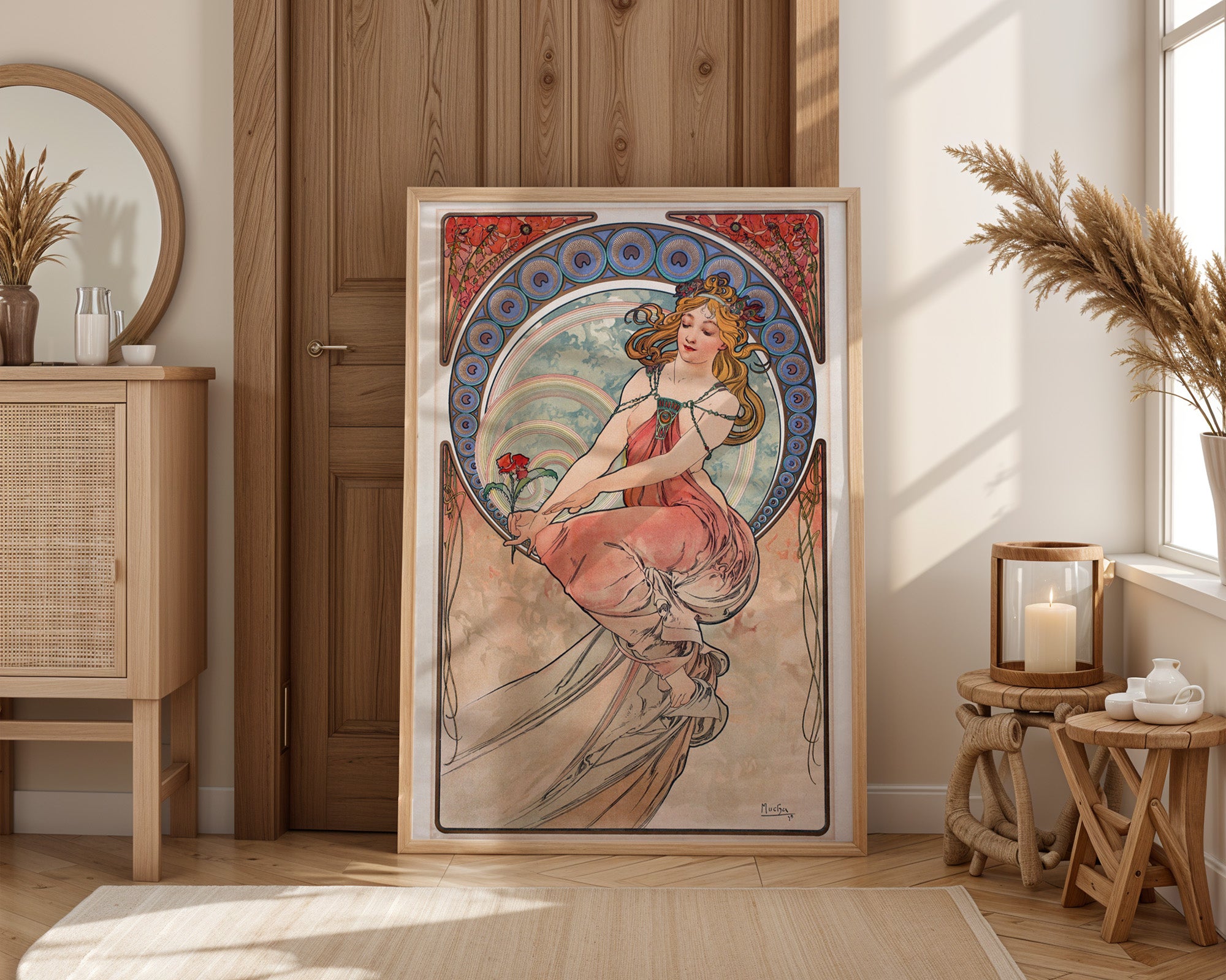Mucha Poster La Peinture gerahmt im Atelier