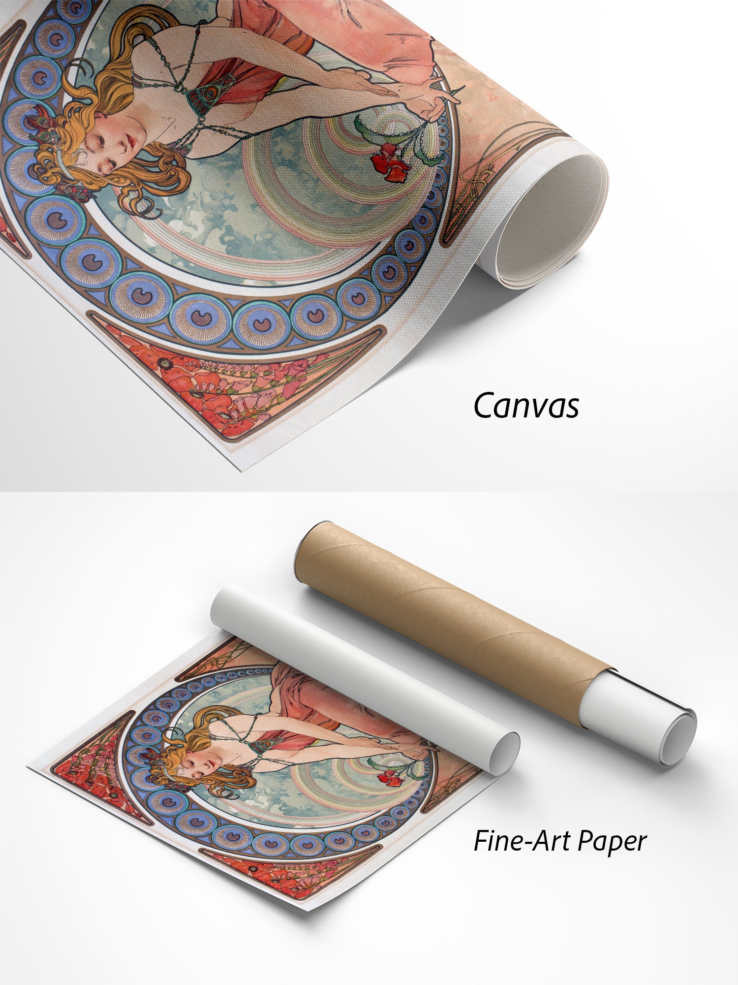 Alphonse Mucha La Peinture Kunstdruck auf Canvas und Fine-Art-Papier im Materialvergleich
