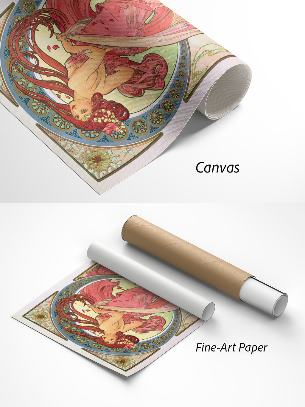Alphonse Mucha Tanz Kunstdruck auf Canvas und Fine-Art-Papier im Materialvergleich