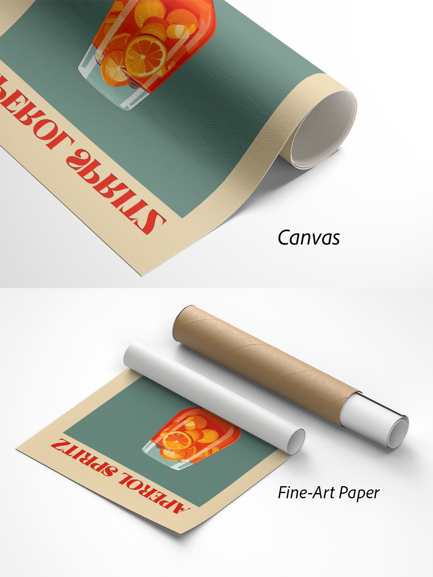 Aperol Spritz Cocktail Poster auf Canvas und Fine-Art-Papier im Materialvergleich