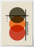 Bauhaus Poster mit drei überlappenden Kreisen in Olivgrün, Orange und Rot