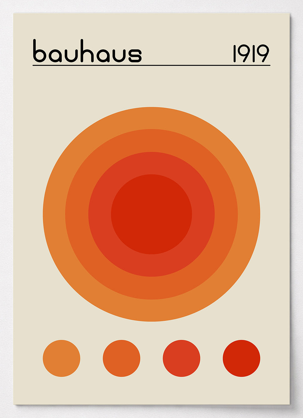 Bauhaus Poster mit konzentrischen Kreisen in warmen Orangetönen