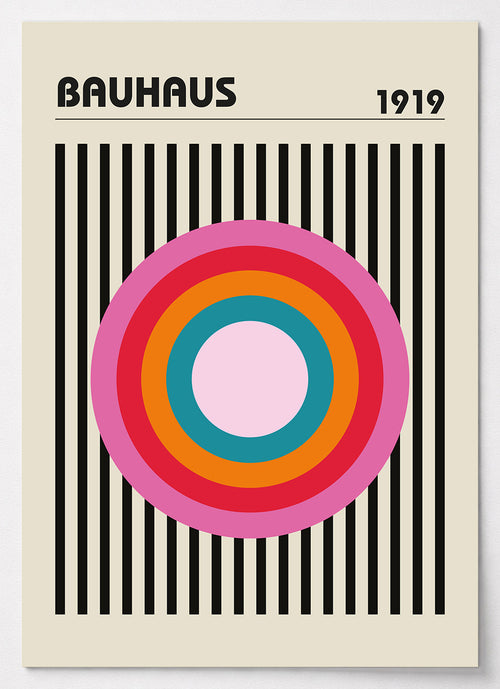 Bauhaus Poster mit konzentrischen Kreisen im Farbspektrum