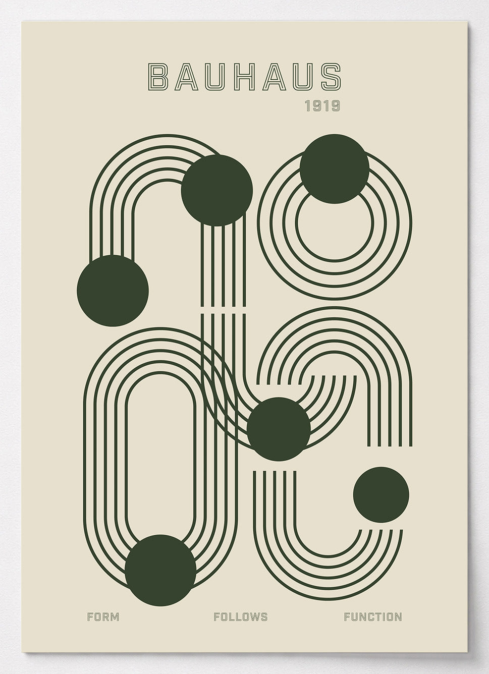 Bauhaus Poster mit konzentrischen Linien und grünen Kreisen