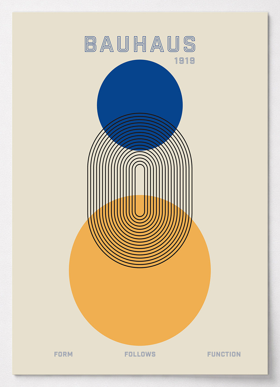 Bauhaus Poster mit drei Kreisen und blauem Kreis als Symbol