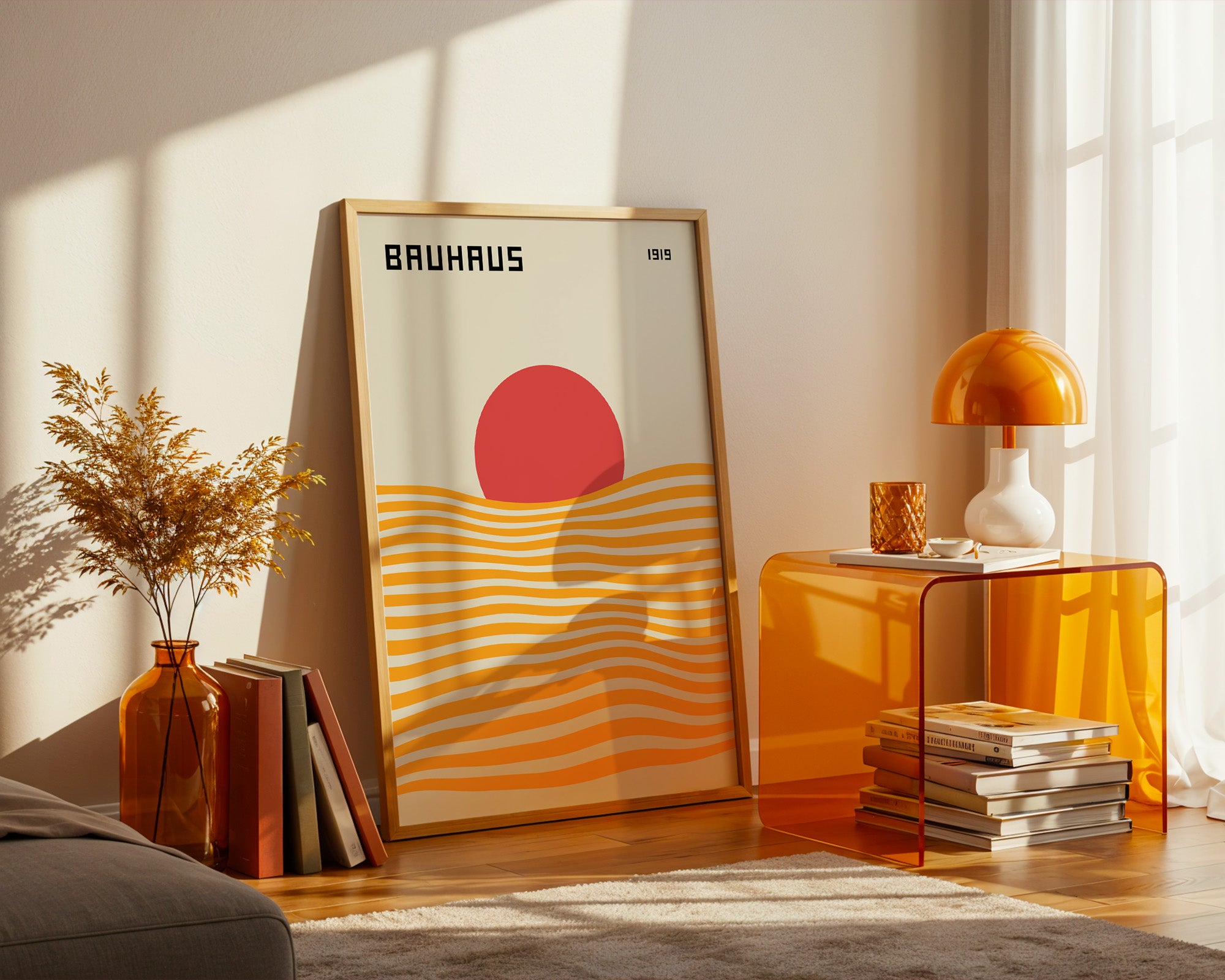 Bauhaus Poster Formen in Bewegung gerahmt im Wohnzimmer