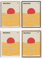 Bauhaus Poster mit roter Sonne als Wandbild auf Papier oder Leinwand