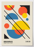 Bauhaus Poster mit Kreisen und Dreiecken in Gelb, Rot und Blau