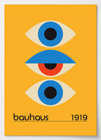 Bauhaus Poster mit drei stilisierten Augen in geometrischen Formen