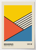 Bauhaus Poster mit drei Dreiecken in den Primärfarben Gelb, Rot und Blau
