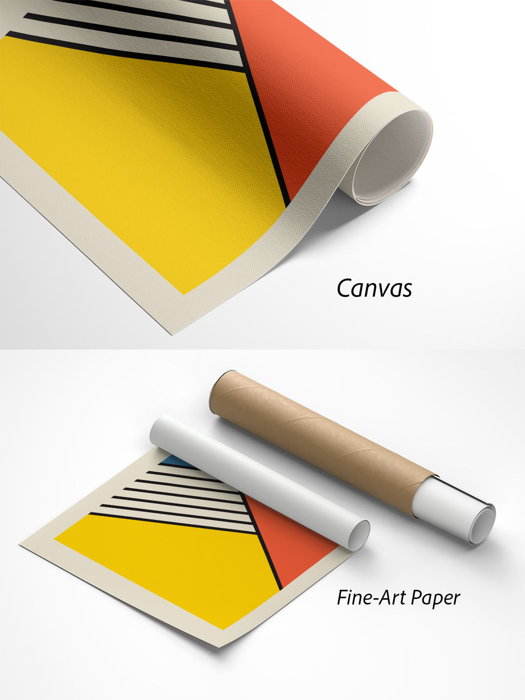 Bauhaus 1919 Primärfarben Poster auf Canvas und Fine-Art-Papier im Materialvergleich