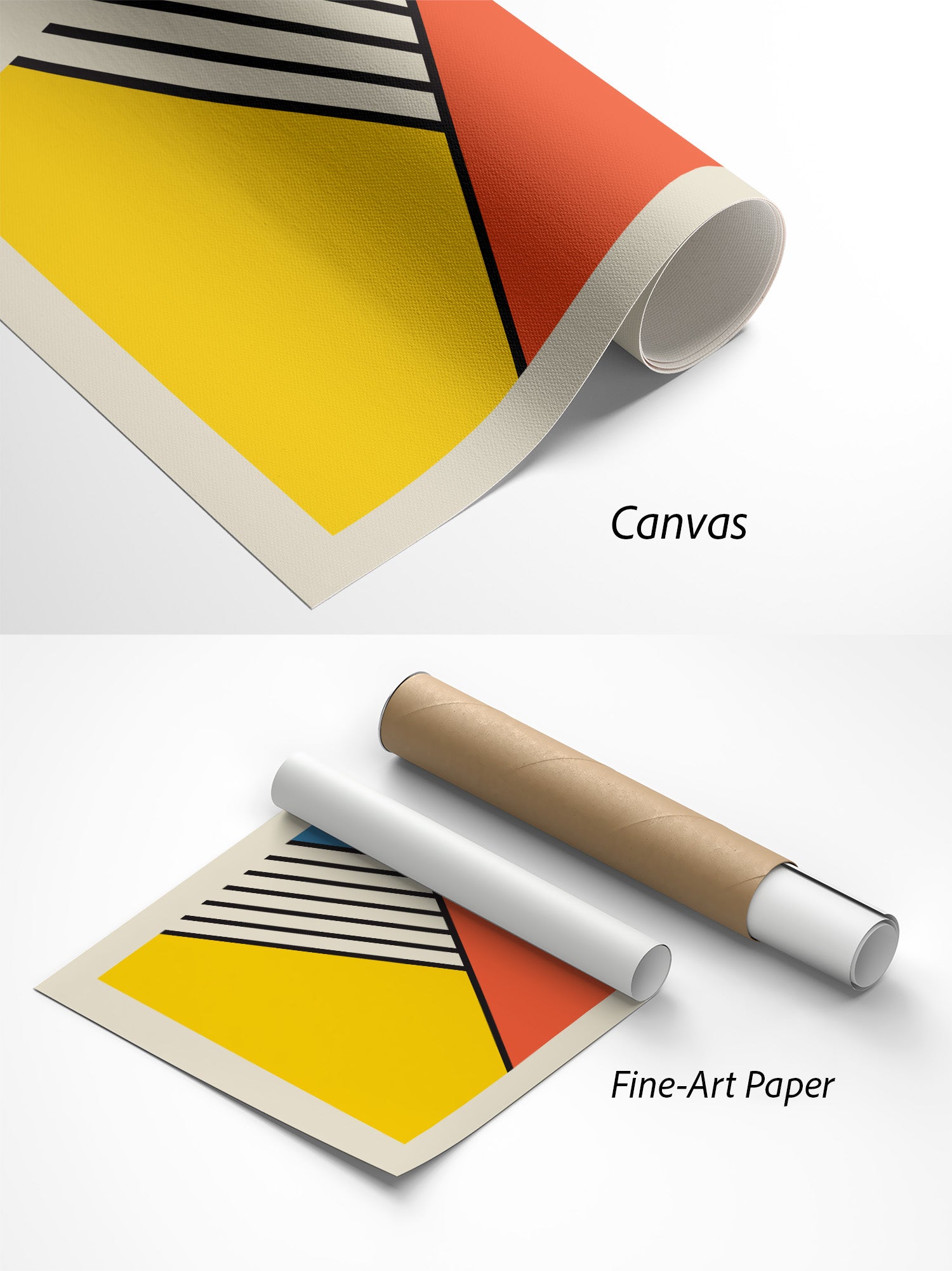 Bauhaus 1919 Primärfarben Poster auf Canvas und Fine-Art-Papier im Materialvergleich
