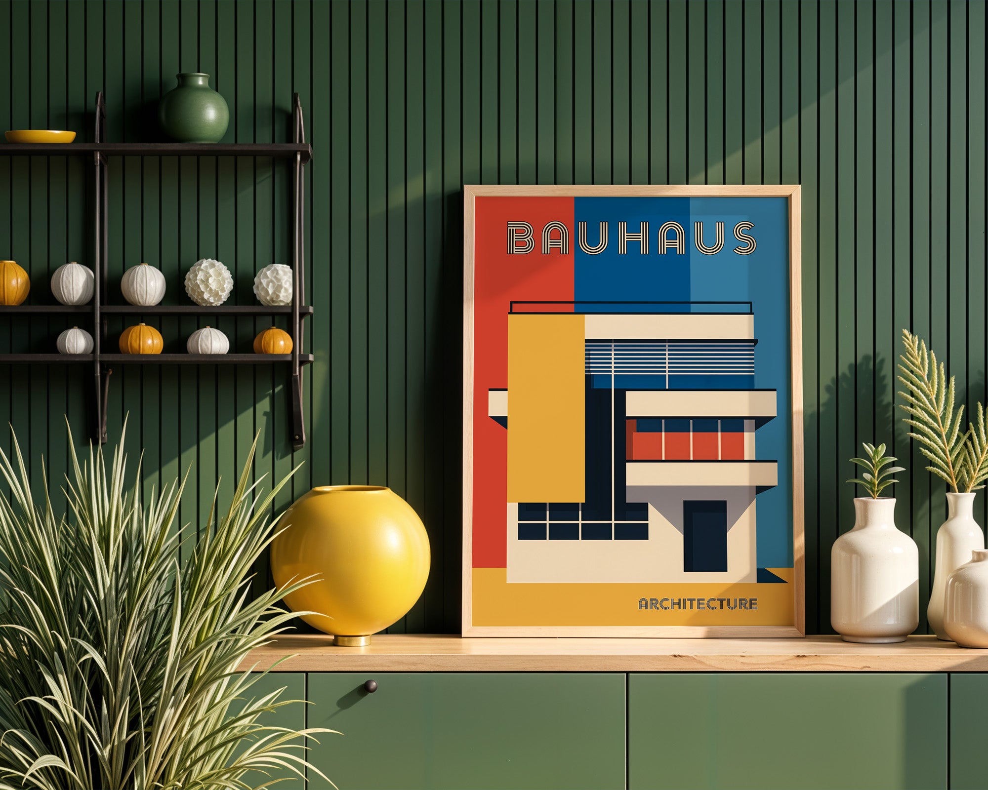 Bauhaus Architektur Poster gerahmt im Wohnzimmer