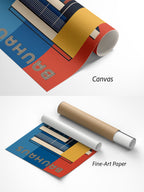 Bauhaus Architektur Geometrisches Poster auf Canvas und Fine-Art-Papier im Materialvergleich