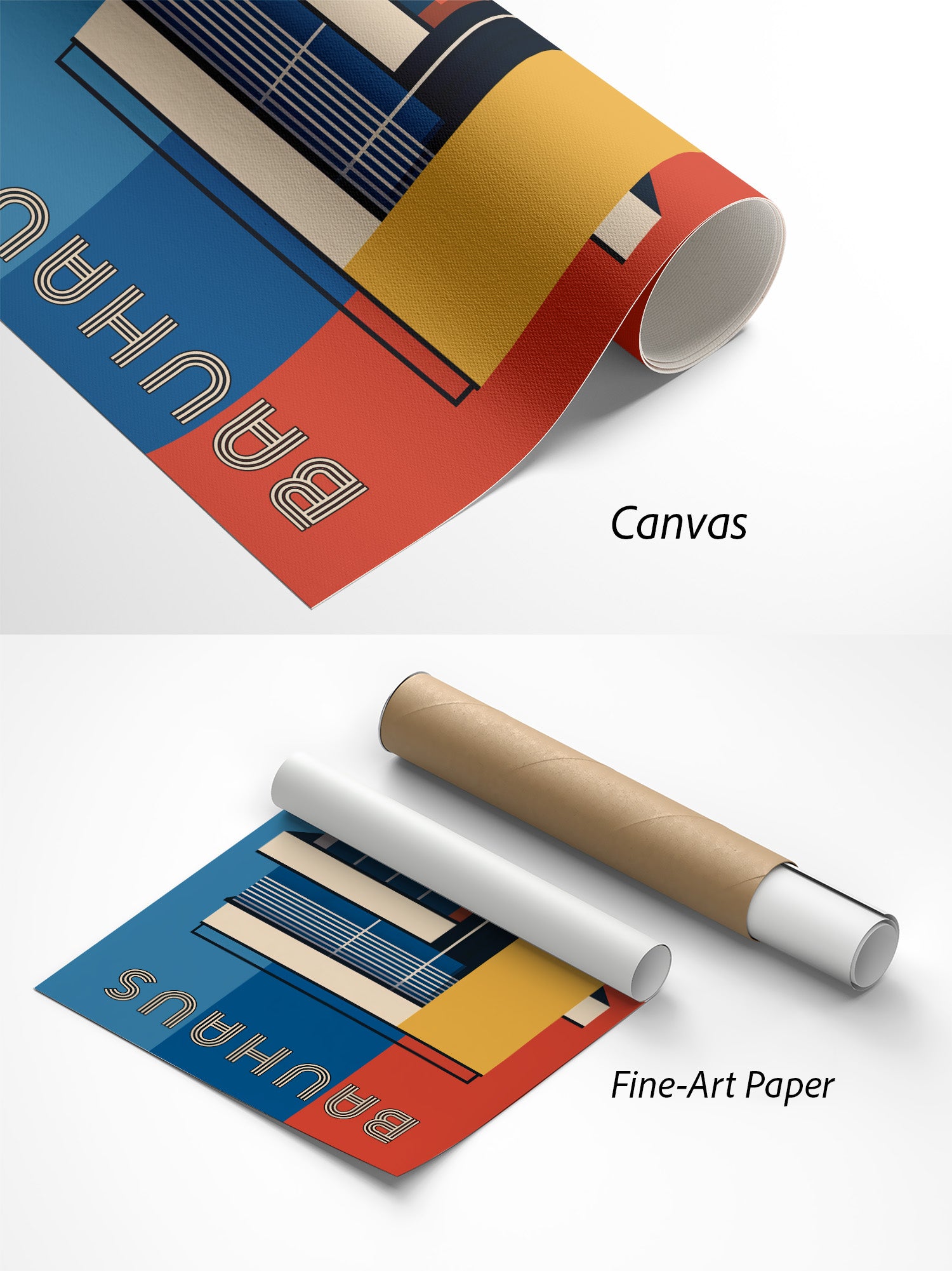 Bauhaus Architektur Geometrisches Poster auf Canvas und Fine-Art-Papier im Materialvergleich