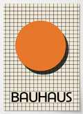 Bauhaus Poster mit orangefarbenem Kreis auf schwarzem Raster