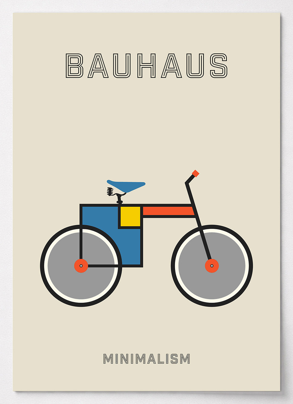 Bauhaus Poster mit minimalistischem Fahrrad aus geometrischen Formen