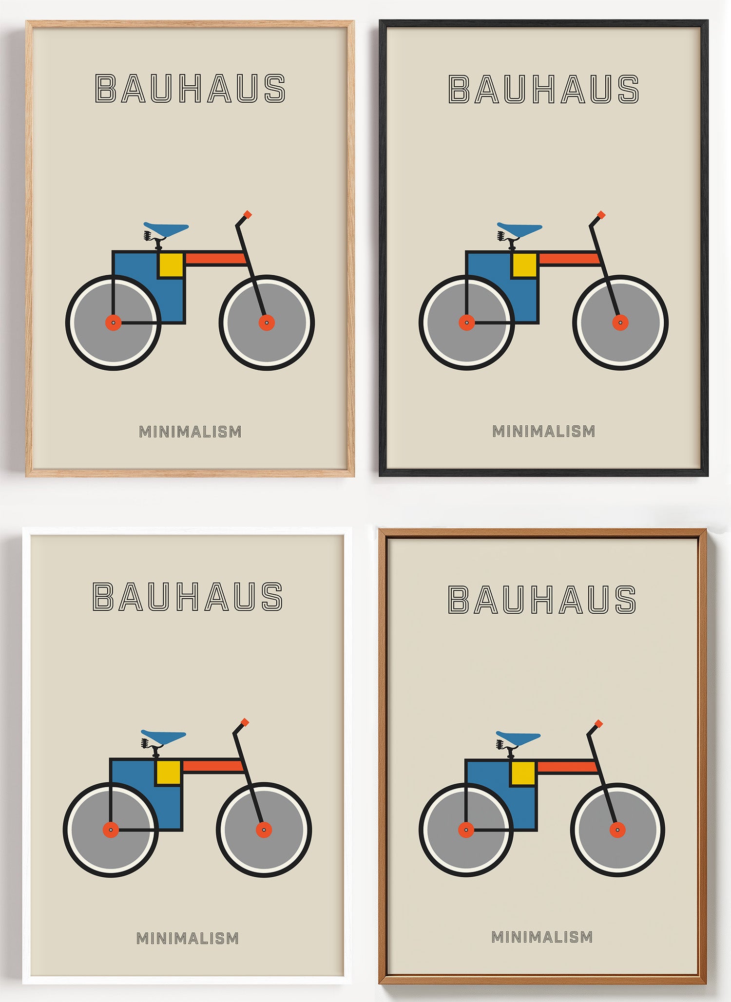 Bauhaus Poster Fahrrad als Wandbild auf Papier oder Leinwand