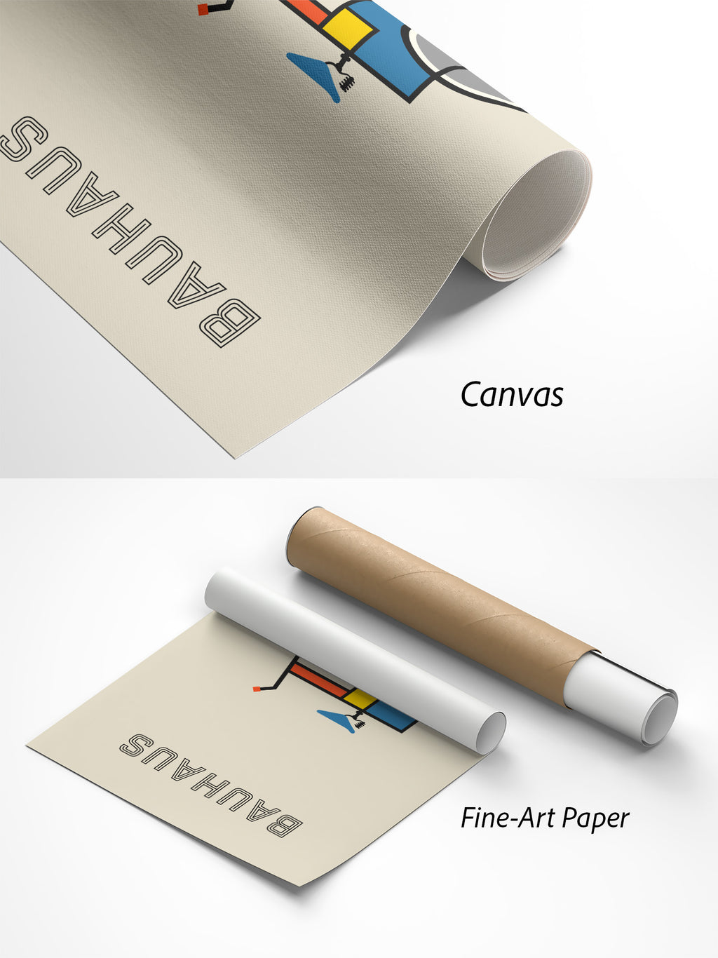 Bauhaus Minimalismus Poster auf Canvas und Fine-Art-Papier im Materialvergleich