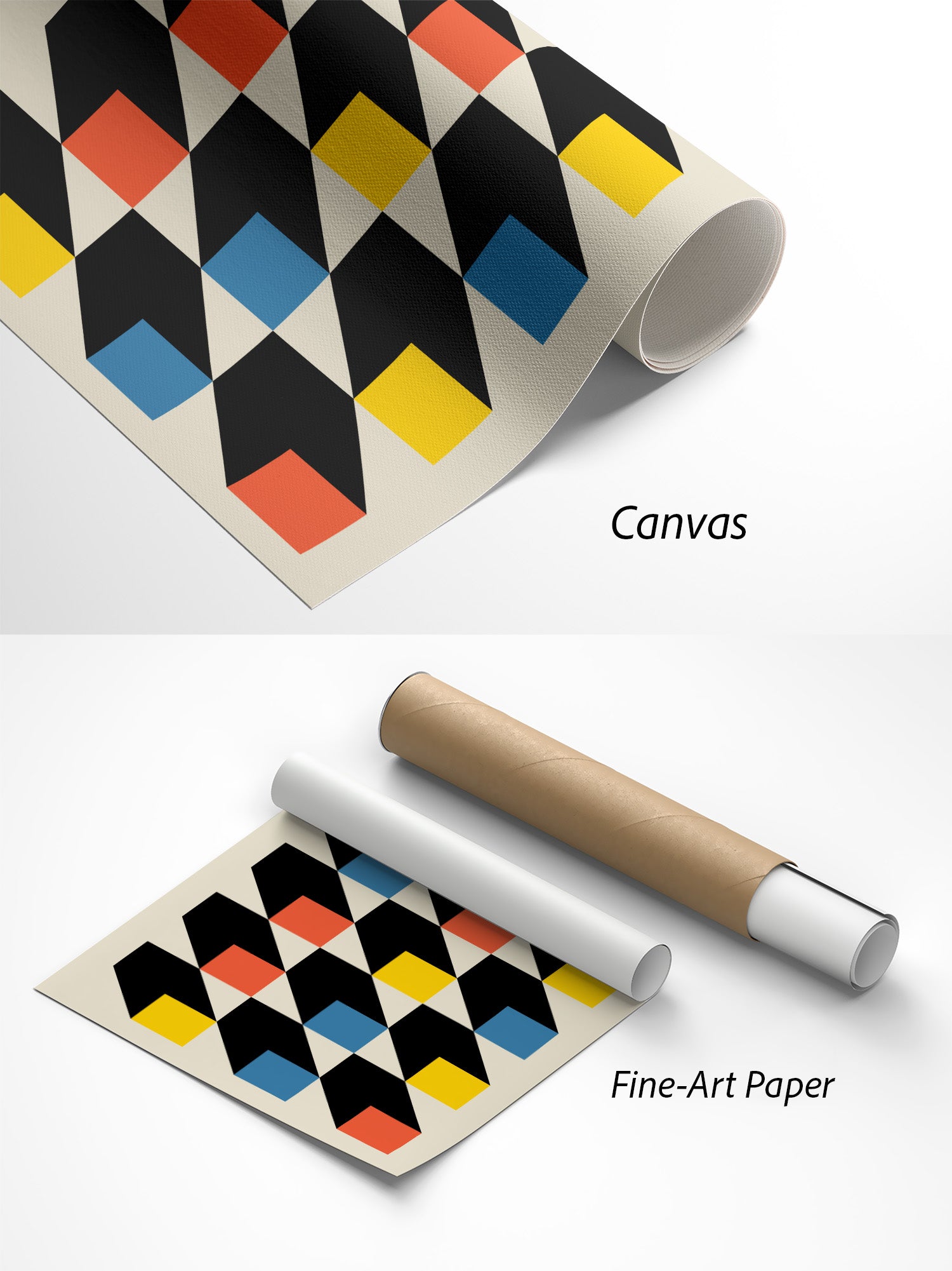 Bauhaus Rasterlehre Geometrisches Poster auf Canvas und Fine-Art-Papier im Materialvergleich