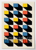 Bauhaus Poster mit farbigem Raster aus Quadraten in Gelb, Orange und Blau