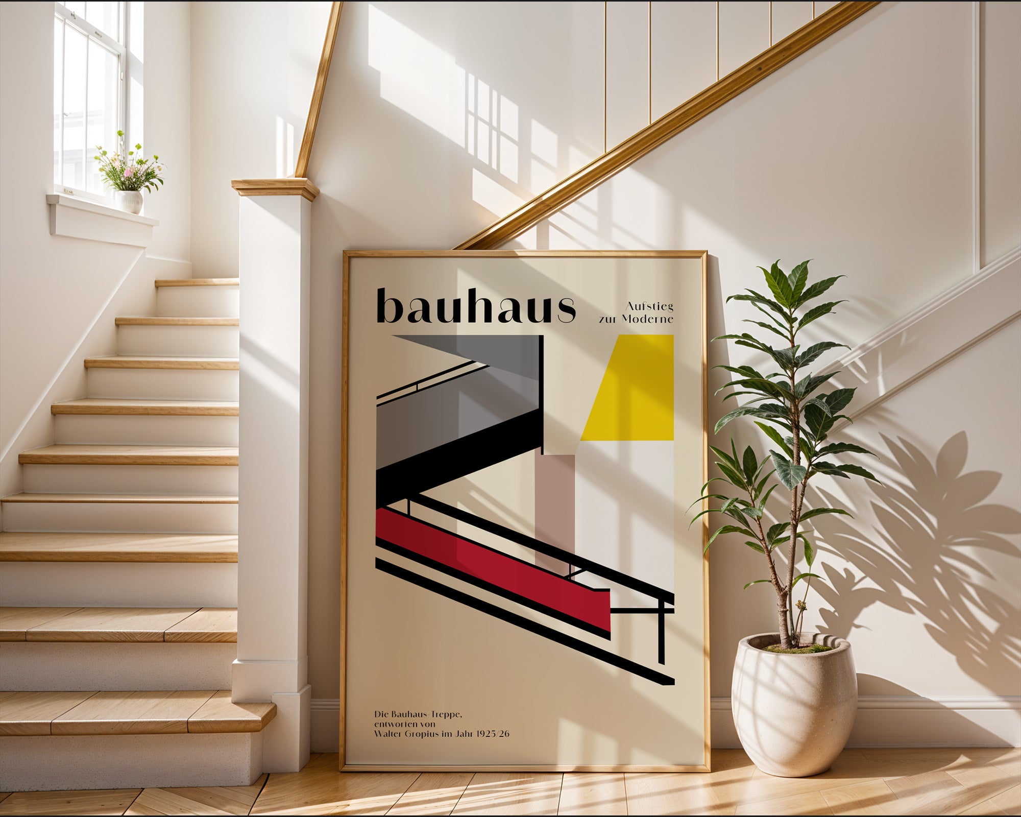Bauhaus Architektur Poster gerahmt im Treppenhaus