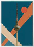 Minimalistisches Berlin Poster mit Fernsehturm in Türkis, Orange und Beige