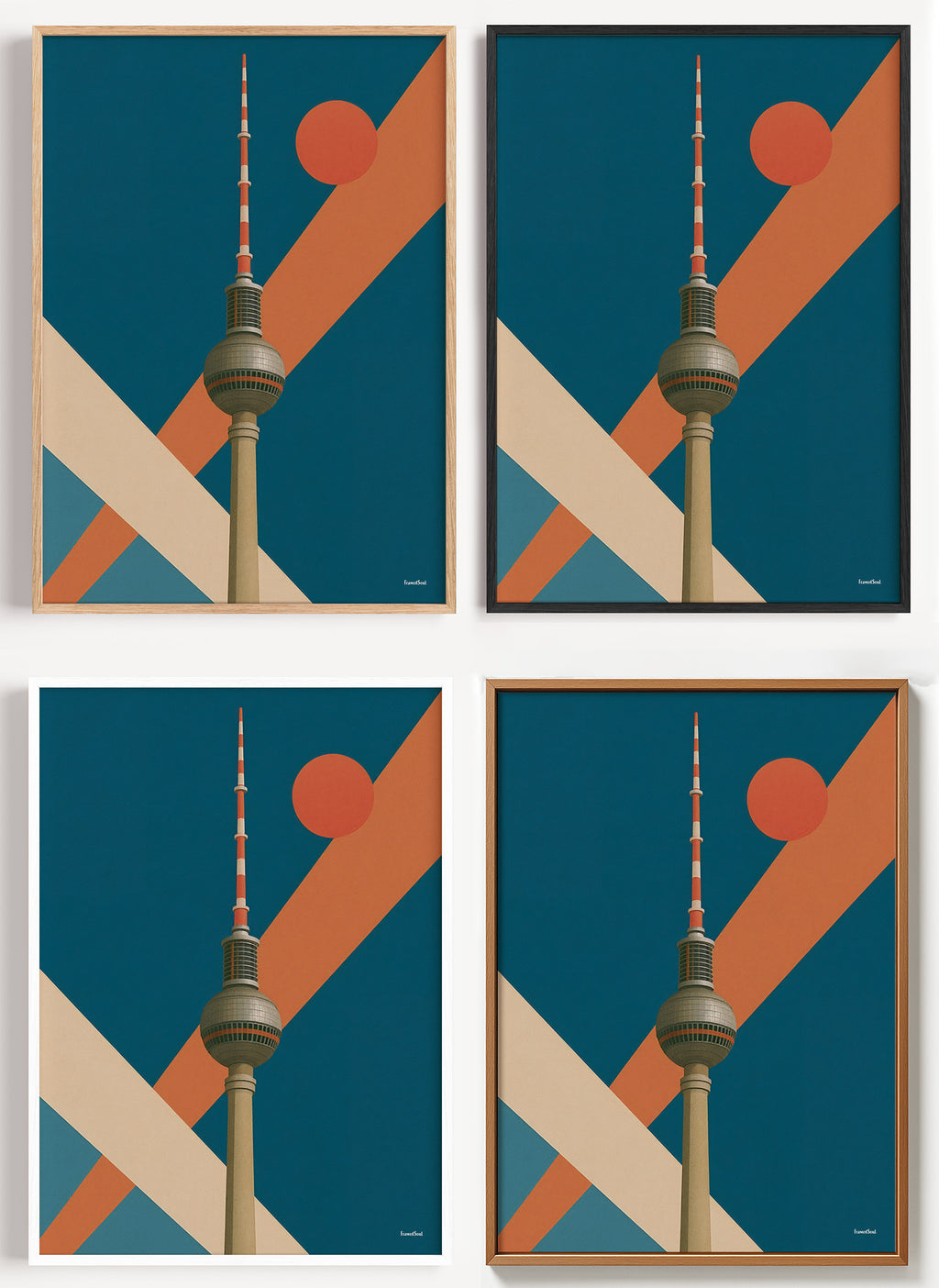 Berlin Poster Fernsehturm im Retro-Design als Wandbild auf Papier oder Leinwand