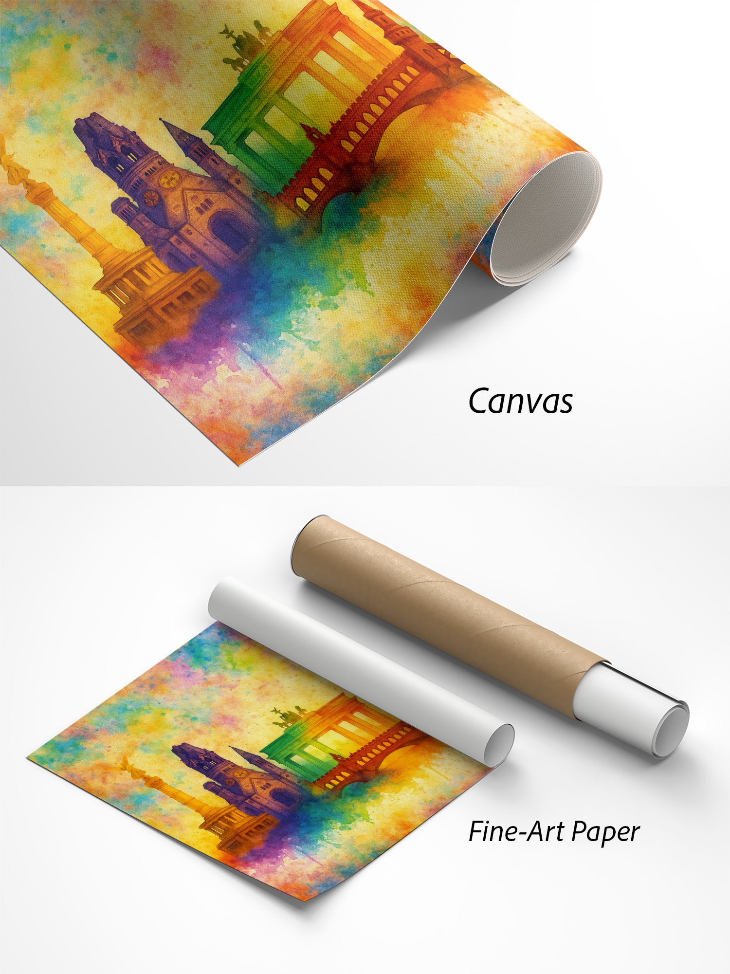 Berlin Farbklang Poster auf Canvas und Fine-Art-Papier im Materialvergleich