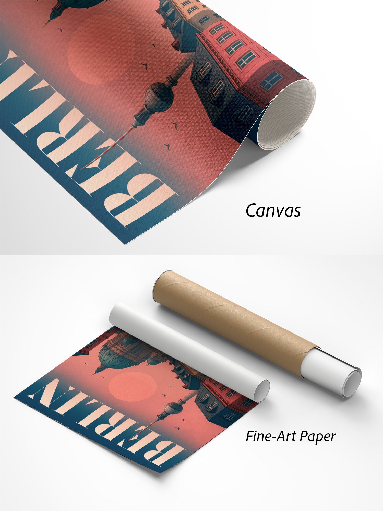 Berliner Abende Berlin Skyline Poster auf Canvas und Fine-Art-Papier im Materialvergleich