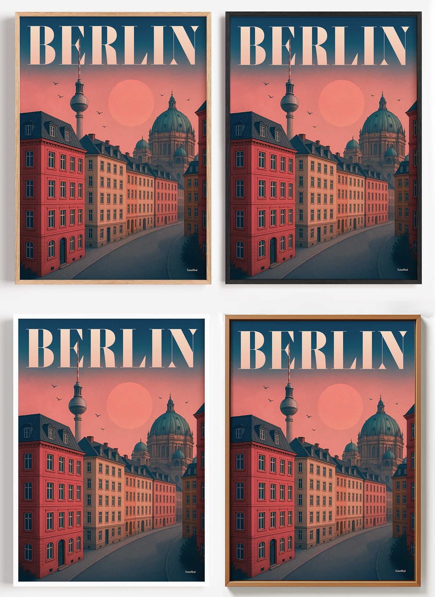 Berlin Poster Sonnenuntergang als Wandbild auf Papier oder Leinwand