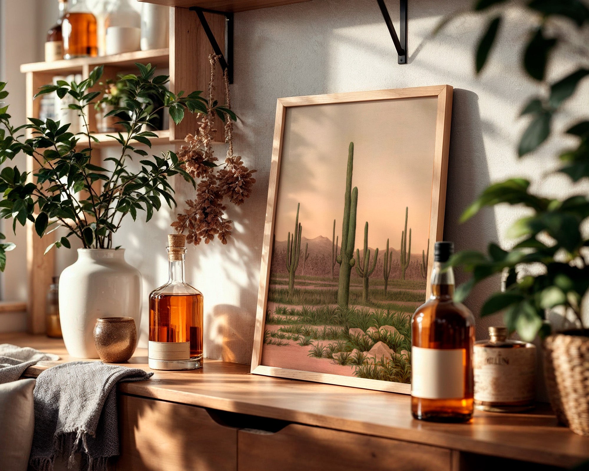 Kaktus Poster gerahmt im Wohnzimmer