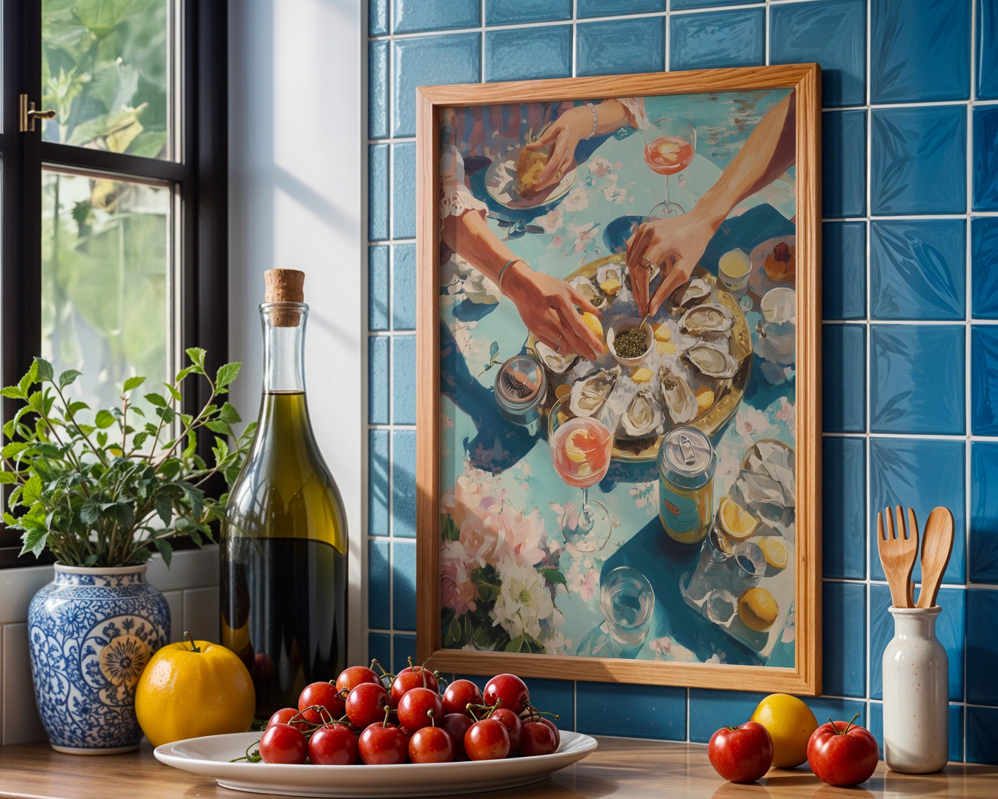 Austern Poster gerahmt im Esszimmer über dem Sideboard