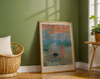 Monet Impression Sunrise Poster gerahmt im Wohnzimmer