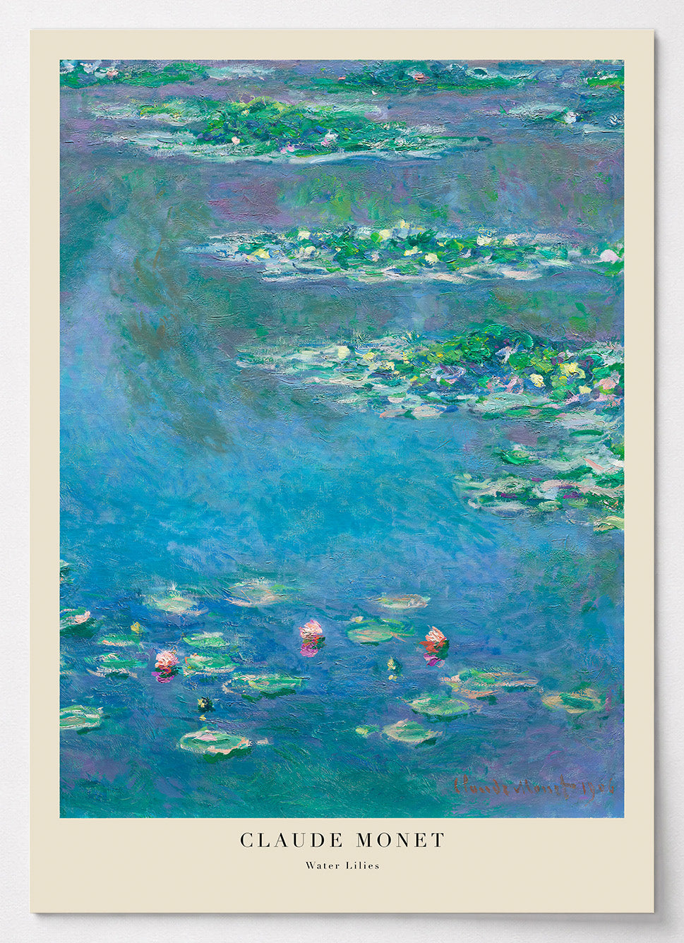 Claude Monet Poster mit rosa und weißen Seerosen auf türkisblauem Wasser