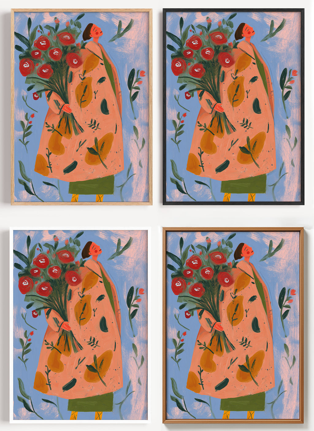 Die Blumenträgerin Rosen Poster auf Canvas und Fine-Art-Papier im Materialvergleich