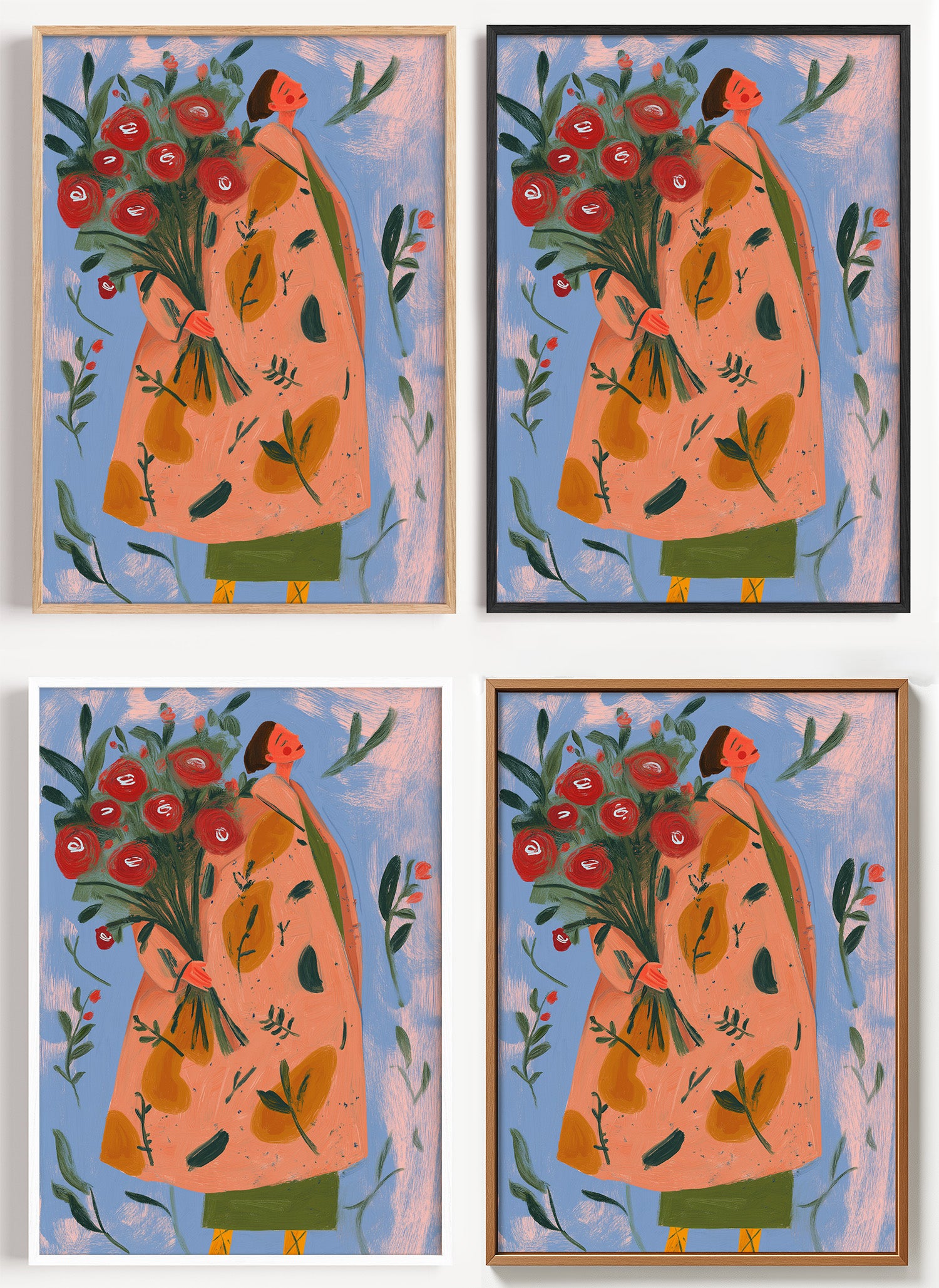 Die Blumenträgerin Rosen Poster auf Canvas und Fine-Art-Papier im Materialvergleich