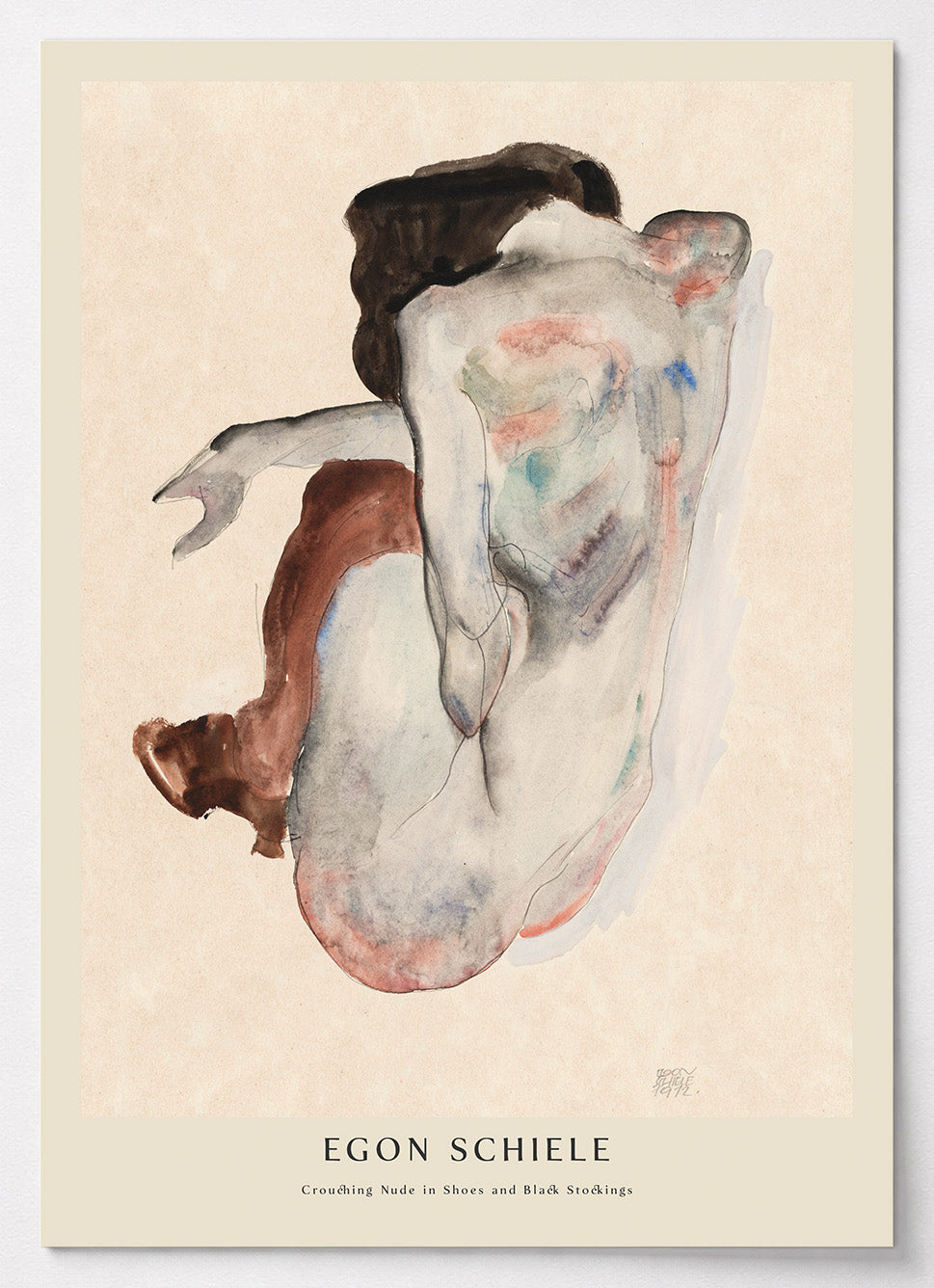 Egon Schiele Poster mit Aktzeichnung in zarten Pastelltönen