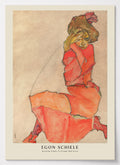 Egon Schiele Poster mit knieender Frauenfigur in orangerotem Kleid