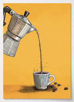 Kaffee Poster mit italienischer Espressokanne als Strichillustration