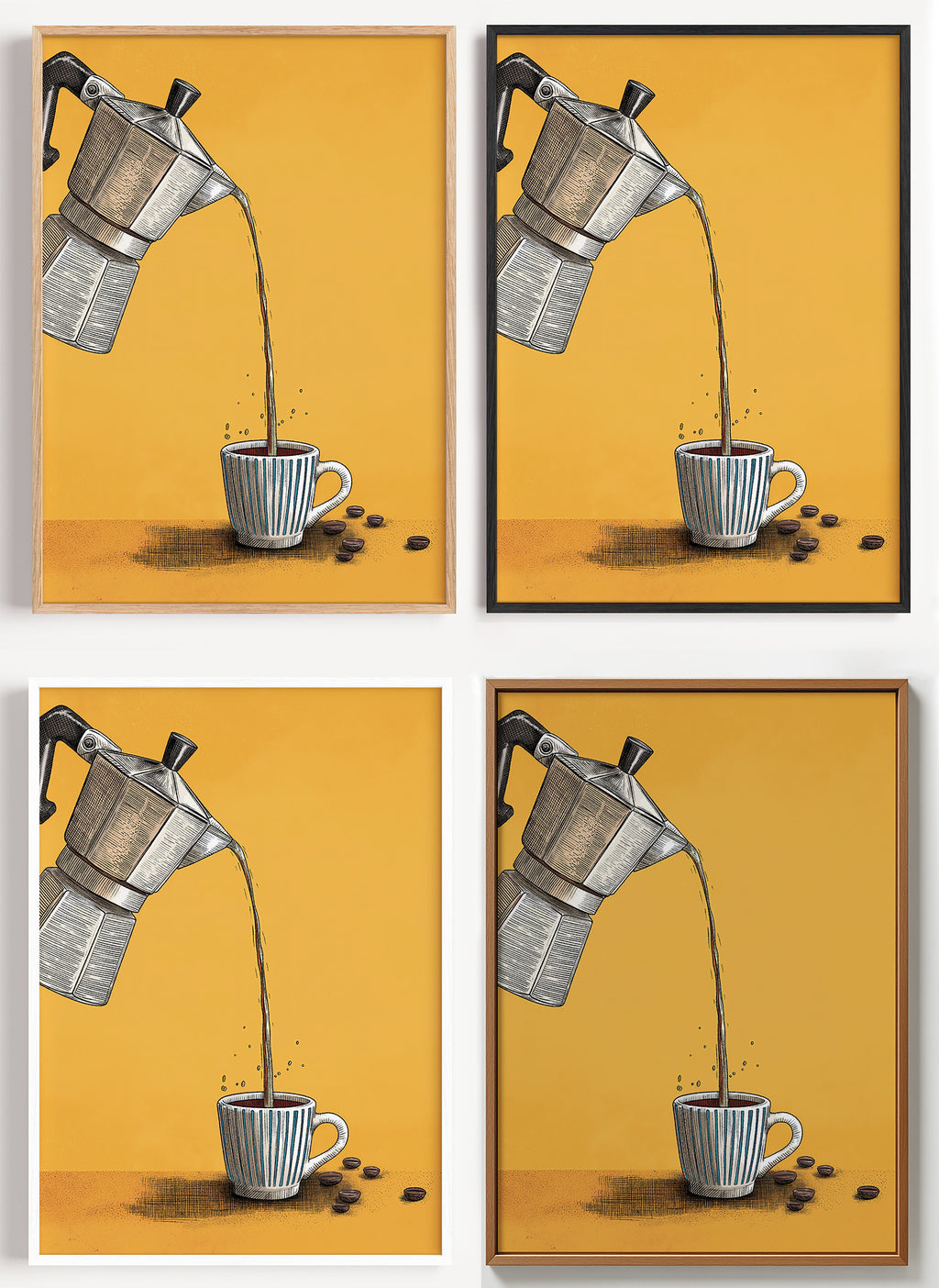 Kaffee Poster Espressokanne als Wandbild auf Papier oder Leinwand