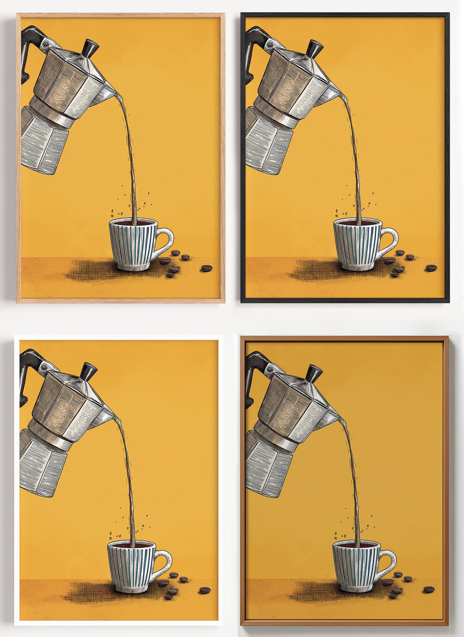 Kaffee Poster Espressokanne als Wandbild auf Papier oder Leinwand