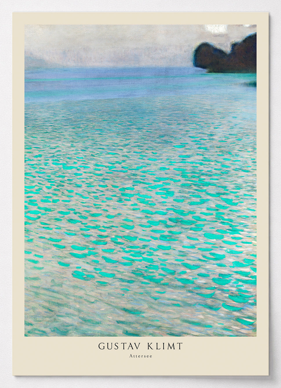 Gustav Klimt Poster mit impressionistischer Seelandschaft am Attersee in Türkis
