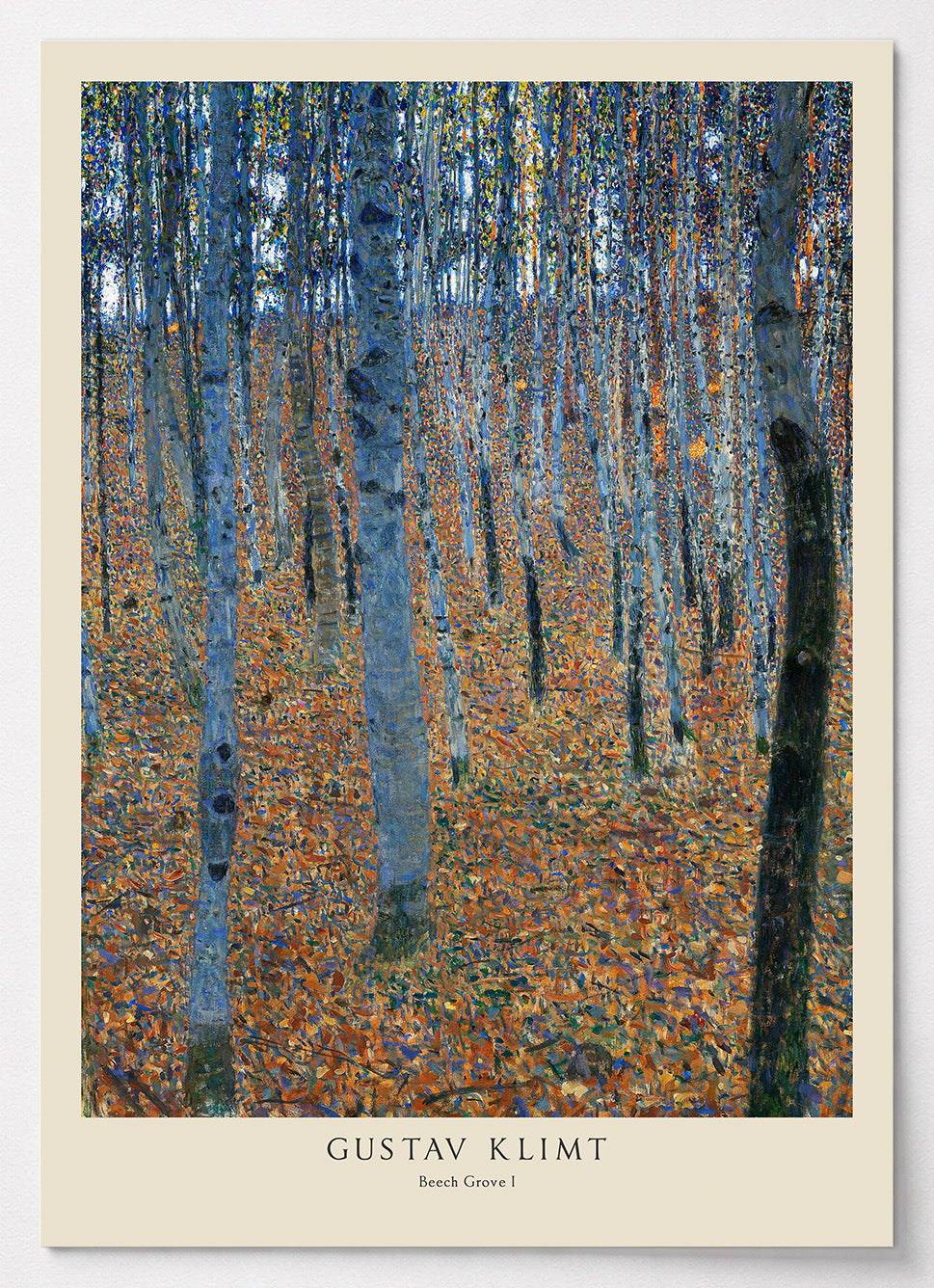 Gustav Klimt Poster mit Buchenwald in blauen und goldenen Tönen